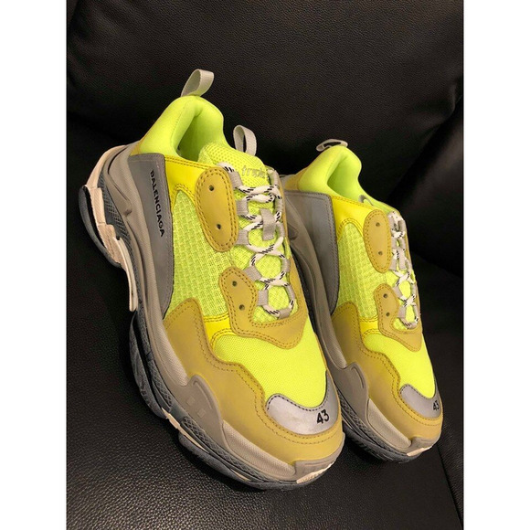 Balenciaga Triple S Sneaker Neon Yellow Grey Speed Flat Trainer 43 Men US 10 - Picture 6 of 12